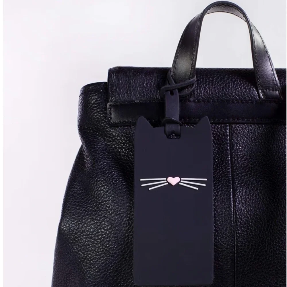 New Kate Spade Black Cat Luggage Tag with Pink Nose